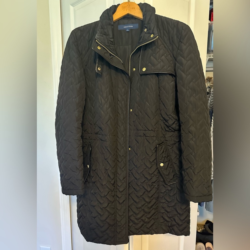 Cole Haan Signature Quilted Coat with gold accents. Gently used,no rips or holes